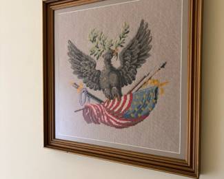 Framed Needlepoint of American Bald Eagle and Flag