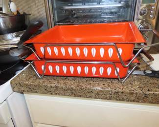 Vintage Danish metal casseroles and holders.