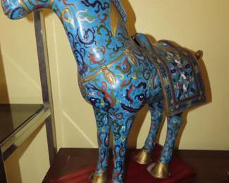 Pair of large cloisonne horses.