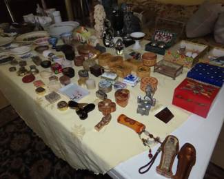 tables of trinket boxes and ceramics.
