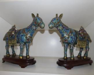 Matching pair of cloisonne pack mules.