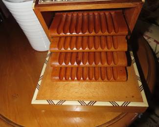 Carved cigarette box with inlays