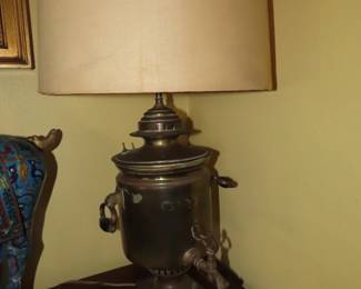 Converted brass samavar table lamp.