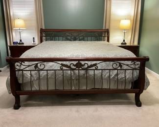 King bed with headboard, footboard, rails & slats (Pillows removed)