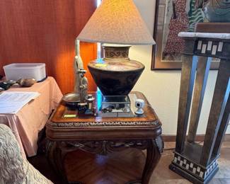 Pair of matching side tables and lamps