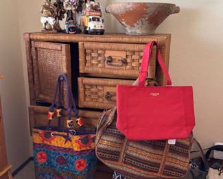 Rattan Dresser with lots and lots of purses
