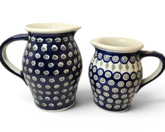 Bolesawiec Handmade Polish Pottery Peacock Eye Pitchers
