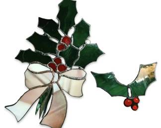 Stained Glass Christmas Holly Decor