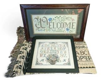 Two Framed Cross Stitch Artworks  Tapestry Blanket