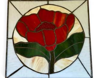 Red Poppy Stained Glass Window Panel