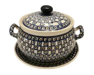 Handmade Polish Pottery Lidded Soup Tureen  Plate