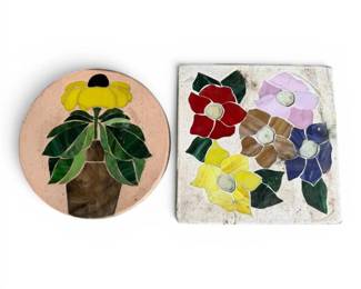 Two Floral Mosaic Garden Stepping Stones