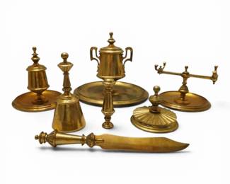Brass Desk Accessories Inkwells, Letter Opener, Bell  More