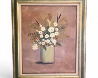 Floral Daisy Painting  Signed Marilyn Kraft 1975 33 x 38 
