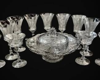 Manganese Etched Drinking Glasses  Serving Bowls