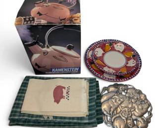 HandPainted Pig Plates, Tea Kettle,  More