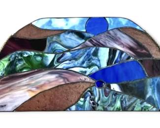 Abstract Landscape Stained Glass Window Hanging 2.5 Ft.