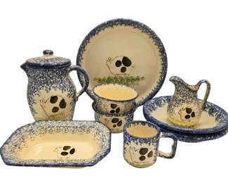 Molly Dallas Blue Spongeware Pig Platter, Pitchers,  More
