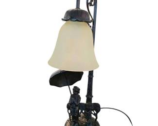 Cast Iron Boy with Umbrella Figural Table Lamp 18 