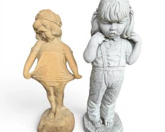 2 Children Stone Garden Statues