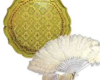 Florentine Giltwood Tray  Feathered Hand Fan