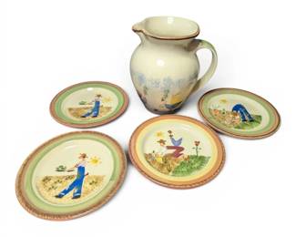 Hartstone Pottery Garden Folk Salad Plates  Pitcher
