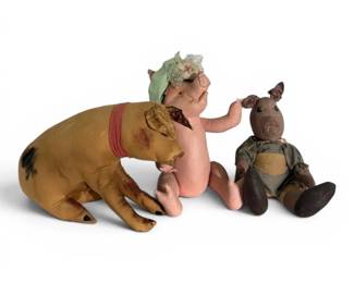 Handmade Primitive Folk Art Stuffed Pigs