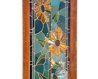 6Ft. Sunflower Stained Glass Window Panel w Wooden Frame