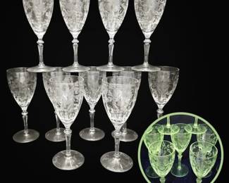 Eleven Vintage Manganese Wine Glasses