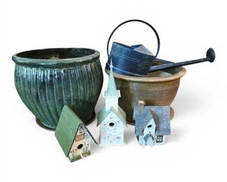 Ceramic Flower Pots, Metal Watering Can,  Birdhouses