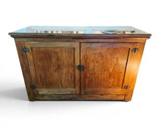 Distressed Wooden TwoDoor Cabinet w Glass Top