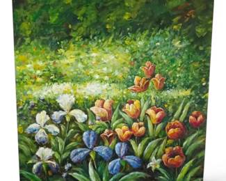 Colorful Floral Painting by K. Beck 42 x 42 