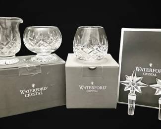 Waterford Crystal Star Wine Bottle Stoppers, Lismore Votive Candleholder, and Sugar  Creamer