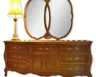 MidCentury Thomasville Double Mirror 9Drawer Dresser w Frederick Cooper Lamp