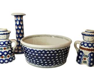 Handmade Polish Pottery Bowl  Candleholders