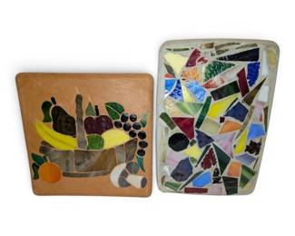 Two Handmade Stained Glass Mosaic Trivets