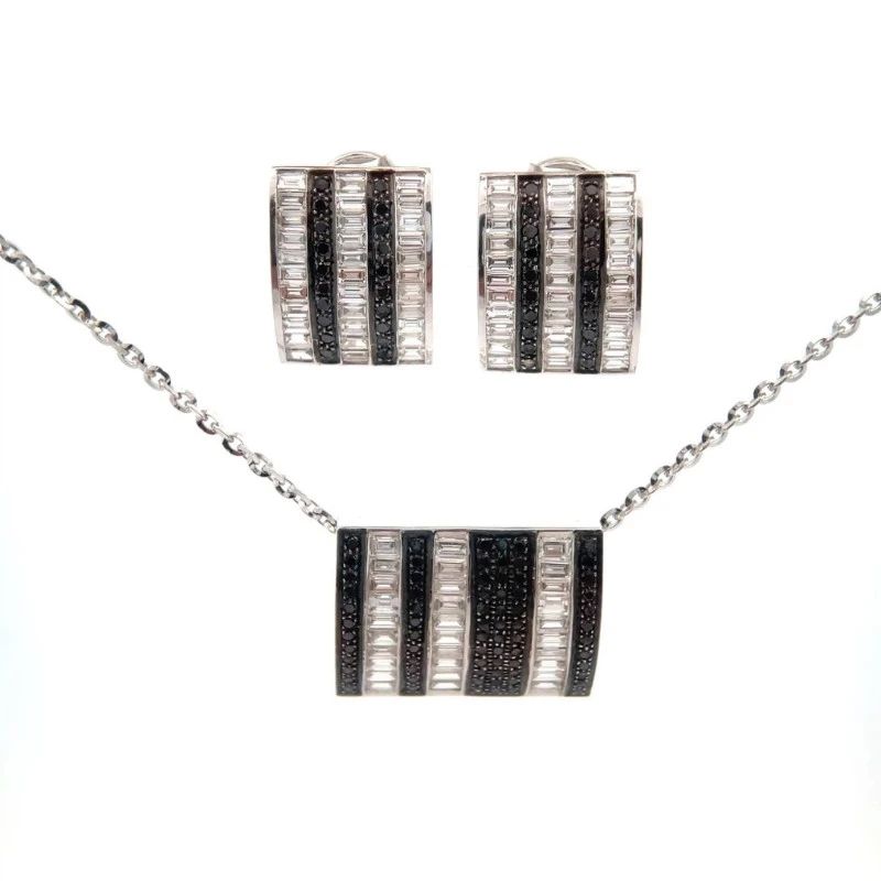 3.68 Carat Natural Fancy Black & Natural Diamond Pendant & Earrings Set in 18K White Gold