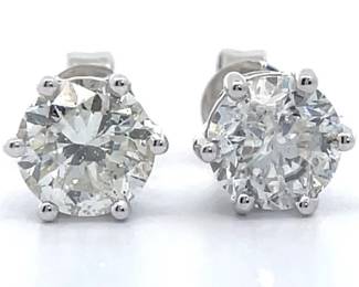1.97 Carat Natural Diamond Stud Earrings in 14K White Gold