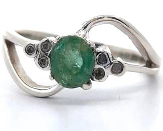 Natural Emerald & Natural Diamond Accent Curved Double Ring
