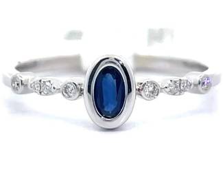 0.33 Carat Natural Sapphire & Diamond Bezel Leaf Stacking Ring in 14k White Gold