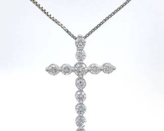0.25 Carat Natural Diamond Cross Pendant in 14k White Gold