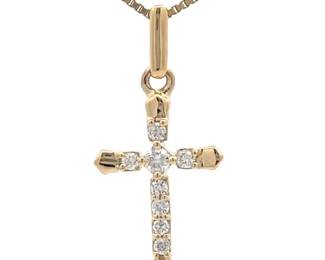Natural Diamond Cross Pendant in 14k Yellow Gold