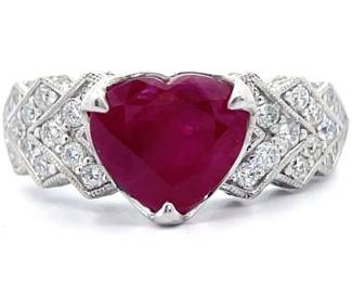 Oscar Friedman 3.34 Carat Natural Burmese Ruby & Natural Diamond Ring in Platinum w/ GIA Report