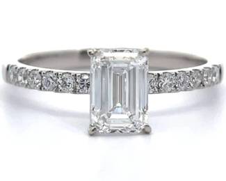 NEW! 1.35 Carat Diamond Emerald Cut Pavé Stacking Semi-Eternity Ring in 14k White Gold w/ Report