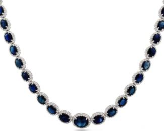 46.68 Carat Natural Blue Sapphire & Natural Diamond Necklace in Platinum
