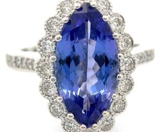 4.77 Carat Natural Tanzanite & Natural Diamond Ring in 14K White Gold