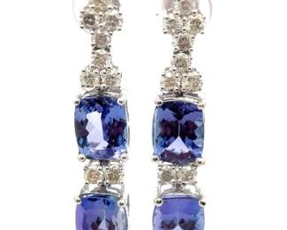 10.46 Carat Natural Tanzanite & Natural Diamond Drop Earrings in Platinum