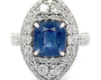 4.33 Carat Natural Sri Lanka Sapphire & Natural Diamond Ring in Platinum