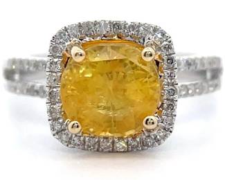 4.23 Carat Natural Yellow Sapphire & Natural Diamond Ring in 18K Gold w/ GIA Report