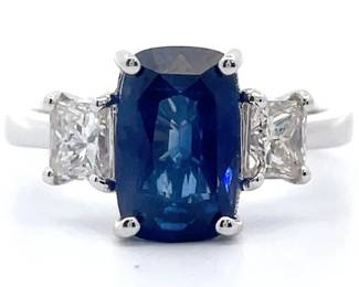 4.26 Carat Natural Sapphire & Natural Diamond Ring in 18K White Gold